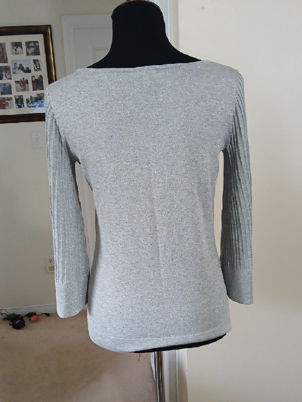 Talbots Silver Sparkle Long Sleeve Scoop Neck Top - Picture 3 of 10
